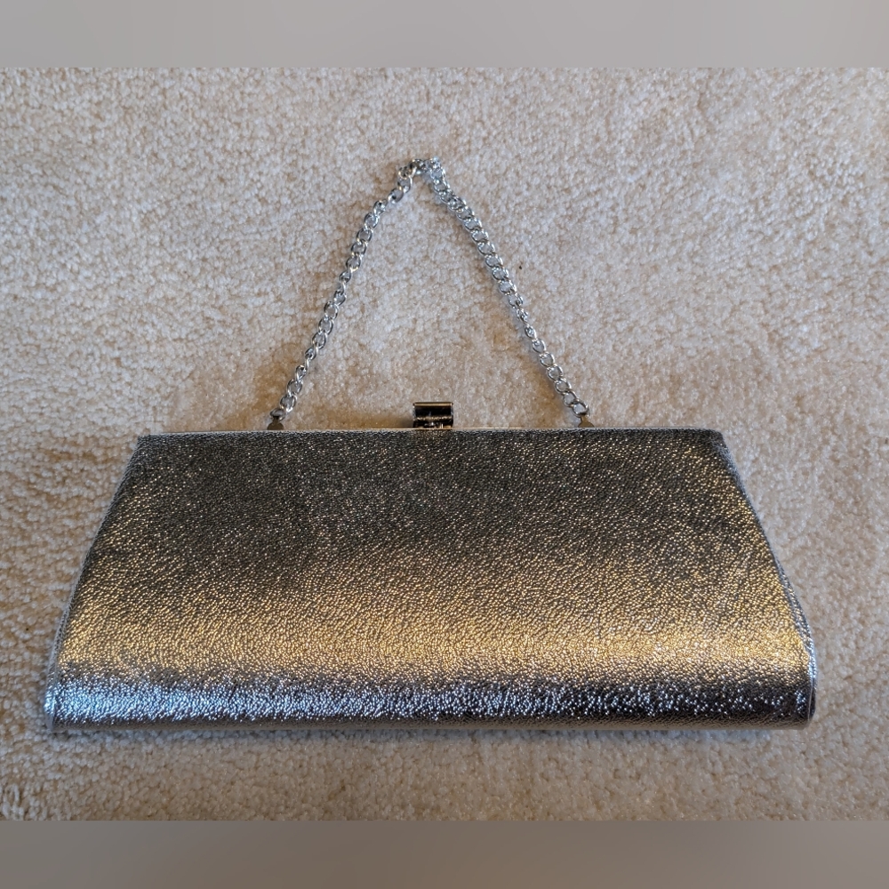 Vintage Unbranded Silver Metallic Clutch Purse Handbag Clasp 80s